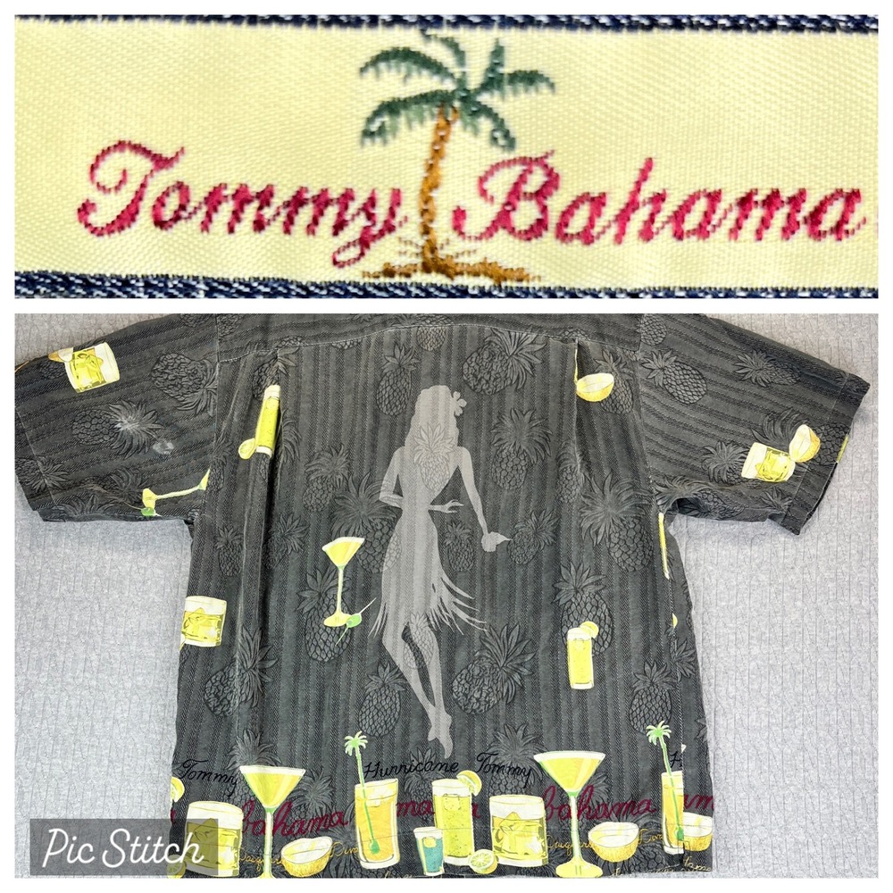 vintage Tommy Bahama hula girl loop collar Hawaiian Cocktail Dress Shirt Men‎ S
